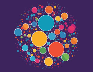 Abstract molecules set rainbow background. Science lab design template. Medical banner with vitamins model. Business teamwork concept, colorful circle balls particles. Vector illustration