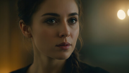 Fototapeta premium Young woman contemplating life with serious expression