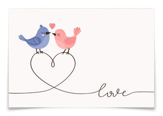 Elegant Valentine Postcard with Birds in Love.