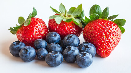 Obraz premium Fresh strawberries and blueberries on white background