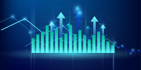 Fototapeta premium stock Market chart arrow up growth stock graph investment to success. financial data graph strategy profit money.