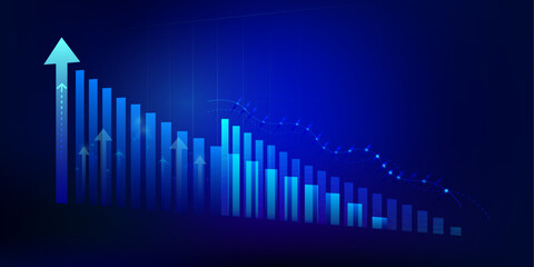 Naklejka premium stock Market chart arrow up growth stock graph investment to success. financial data graph strategy profit money.