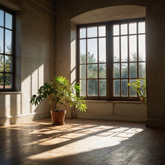 Sunlit room interior with a plant