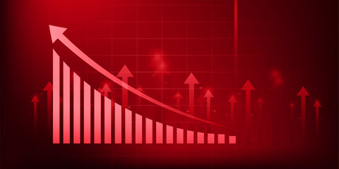 Naklejka premium business chart arrow up down red alert growth concept, finance loss, market background
