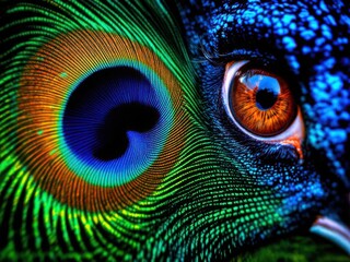 Naklejka premium Vibrant Peacock Feather Eye Close-Up