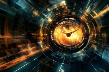 Obraz premium Abstract clock, glowing, technological, circular, motion.