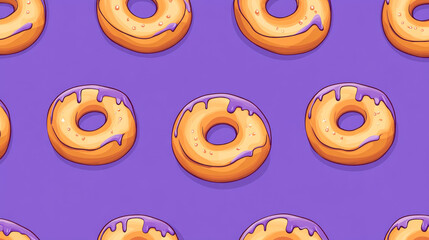 Seamless pattern of glazed donuts on purple background