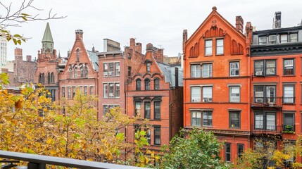 Fototapeta premium Autumnal View of Historic Brownstone Buildings in New York City