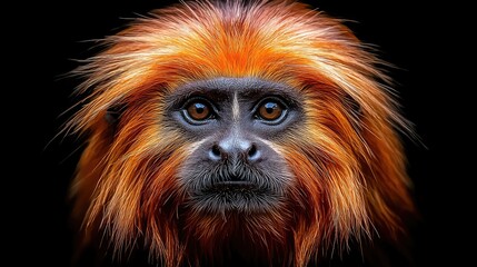 Obraz premium Captivating golden lion tamarin portrait studio animal photography black background close-up wildlife conservation