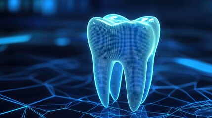 Digital 3d tooth model creation virtual studio graphic visualization futuristic environment close-up dental health concept