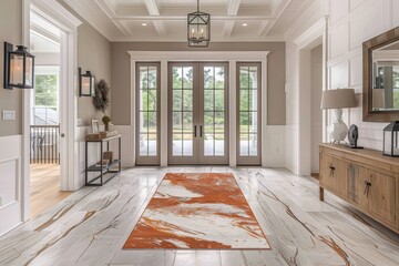 Vibrant White Front Door Foyer with Classic Decor – Modern Home Interior