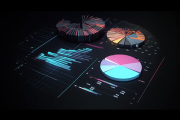 Futuristic data visualization charts with glowing pie designs, showcasing innovative and high-tech concepts