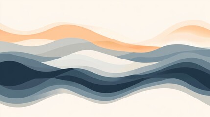 Abstract wavy landscape in muted blue and orange tones.