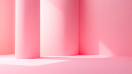 Minimalistic pink space with curved column and soft shadows