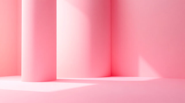 Minimalistic pink space with curved column and soft shadows