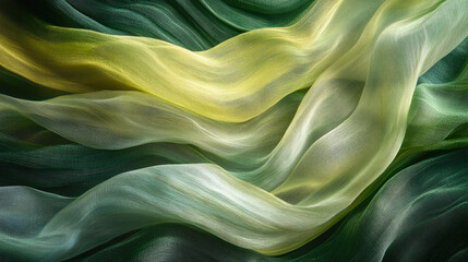 Obraz premium Flowing green and yellow fabrics creating a serene wave pattern