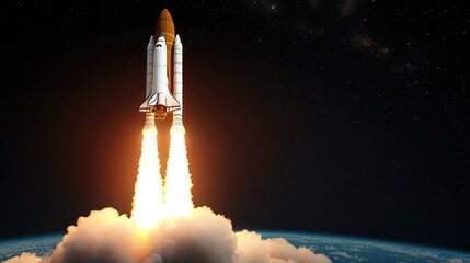 Obraz premium Rocket launch event earth orbit space exploration image night sky dramatic view scientific achievement