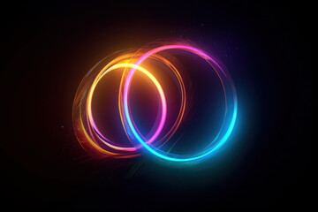 Vibrant glowing neon rings with futuristic illuminated design, embodying modern aesthetics and symmetry