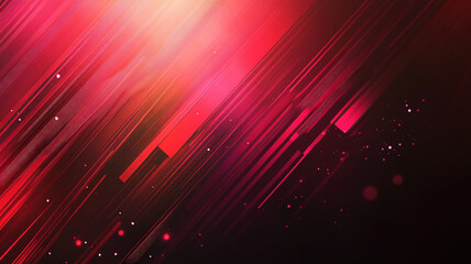 Fototapeta premium Abstract red and pink diagonal light streaks with glowing particles on a dark background.