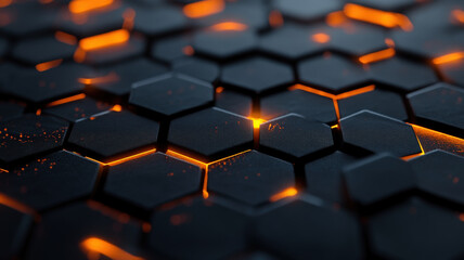 Fototapeta premium Futuristic Hexagonal Grid with Glowing Orange Light Intersections, Perfect for High-Tech and Cyberpunk Concepts