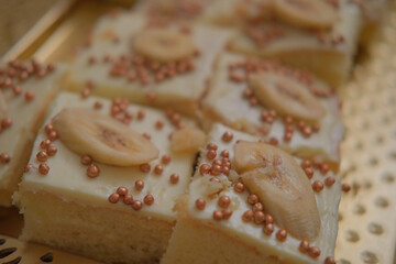 Homemade banana and sugar beads cake