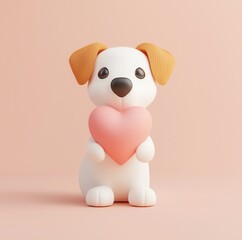 Naklejka premium Valentine dog and pet affection idea. Cute dog holding a heart on a pastel background.