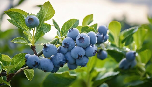  close up . Garden blueberry delicious healthy berry fruit. Grafting corymbose, high bush 