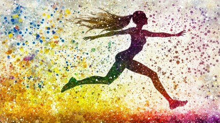 Naklejka premium Dynamic Silhouette: A Runner's Colorful Journey