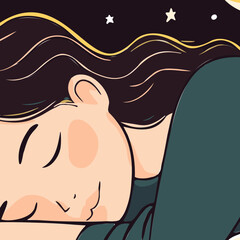 Dreaming peacefully under a night sky filled with stars and moonlight