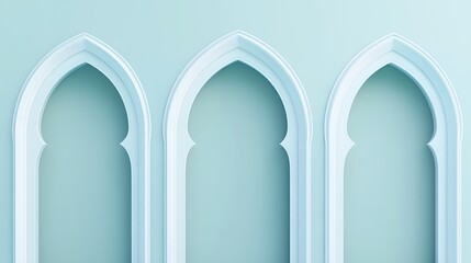 Fototapeta premium Three Elegant Pointed Arches on a Pale Blue Wall