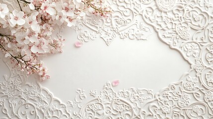 Delicate White Flowers Adorn Ornate White Background