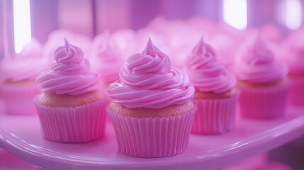 Pink Cupcakes Displayed On A Pink Stand