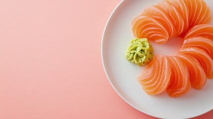 Salmon sashimi with wasabi on a plate.