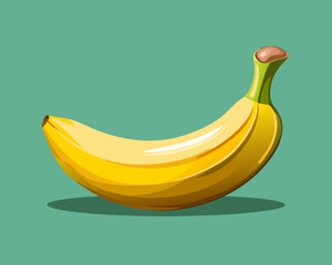 A single ripe banana with smooth yellow skin, set on a pastel green backdrop