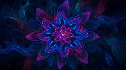 Fototapeta premium flowing digital lines creating geometric patterns with glowing neon edges 