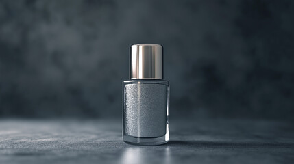 grey  nail polish with silver  cap isolated on grey  background , bottle of nail polish ,Manicure and pedicure concept