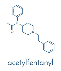 Acetylfentanyl synthetic opioid drug molecule. Skeletal formula.
