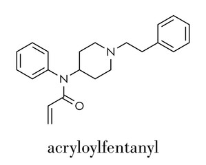 Acrylfentanyl synthetic opioid molecule. Skeletal formula.