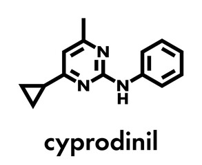 Fototapeta premium Cyprodinil fungicide molecule. Skeletal formula.