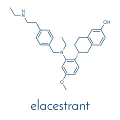 Elacestrant drug molecule. Skeletal formula.