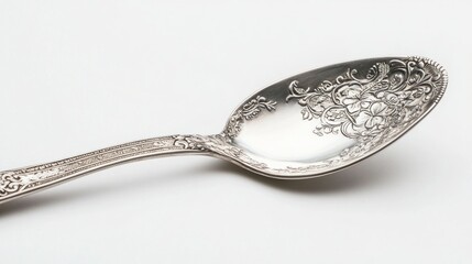 Elegant Antique Silver Spoon with Intricate Floral Design
