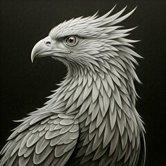 Obraz premium Monochromatic Phoenix Bird Side View: Mythical Firebird in Profile, Dramatic Lighting
