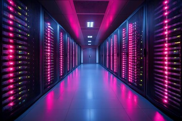 Fototapeta premium Illuminated server room corridor. (2)