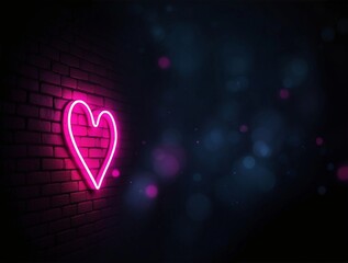 pink neon heart shaped sign on a wall with bokeh lights in the background 