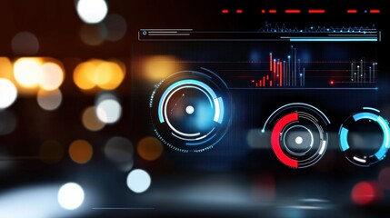 Fototapeta premium Data visualization event in technology hub interactive graphic interface with dynamic elements and dark background