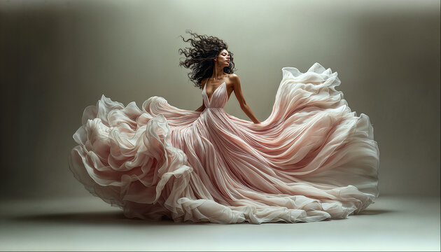 Elegant dancer twirls in flowing gown creating a stunning visual display of movement and grace