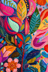 Fototapeta premium Intricate Stitched Line Patterns Forming a Floral and Geometric Embroidery Mosaic