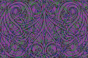 Intricate abstract design featuring swirling patterns and dynamic shapes in vibrant colors