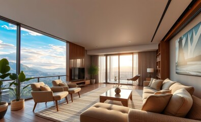 Fototapeta premium Japandi scandinavain interior design of modern living room Japandi interior design interior design japandi style modern