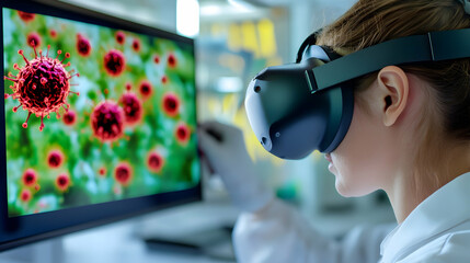Scientist engages with virtual reality technology to study intricate viruses and their behavior